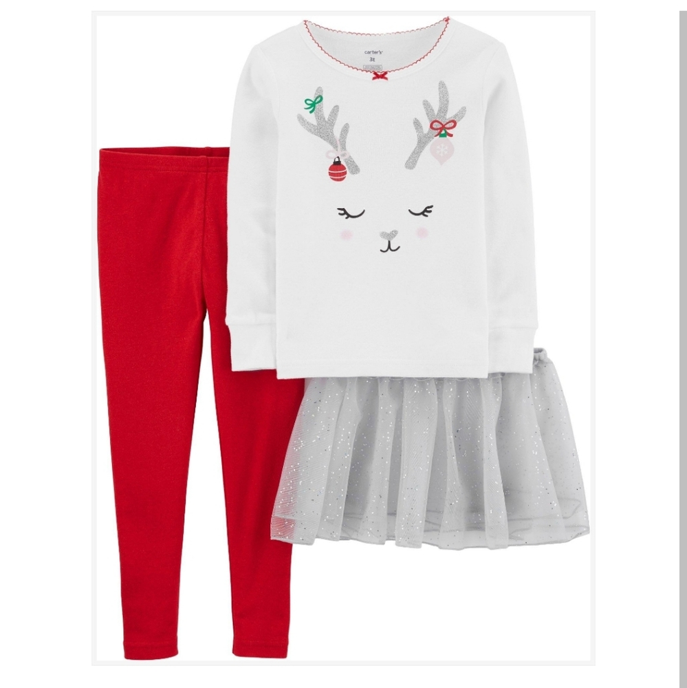 Carter's 3-Piece Girls Size 4T Reindeer Pajama Set